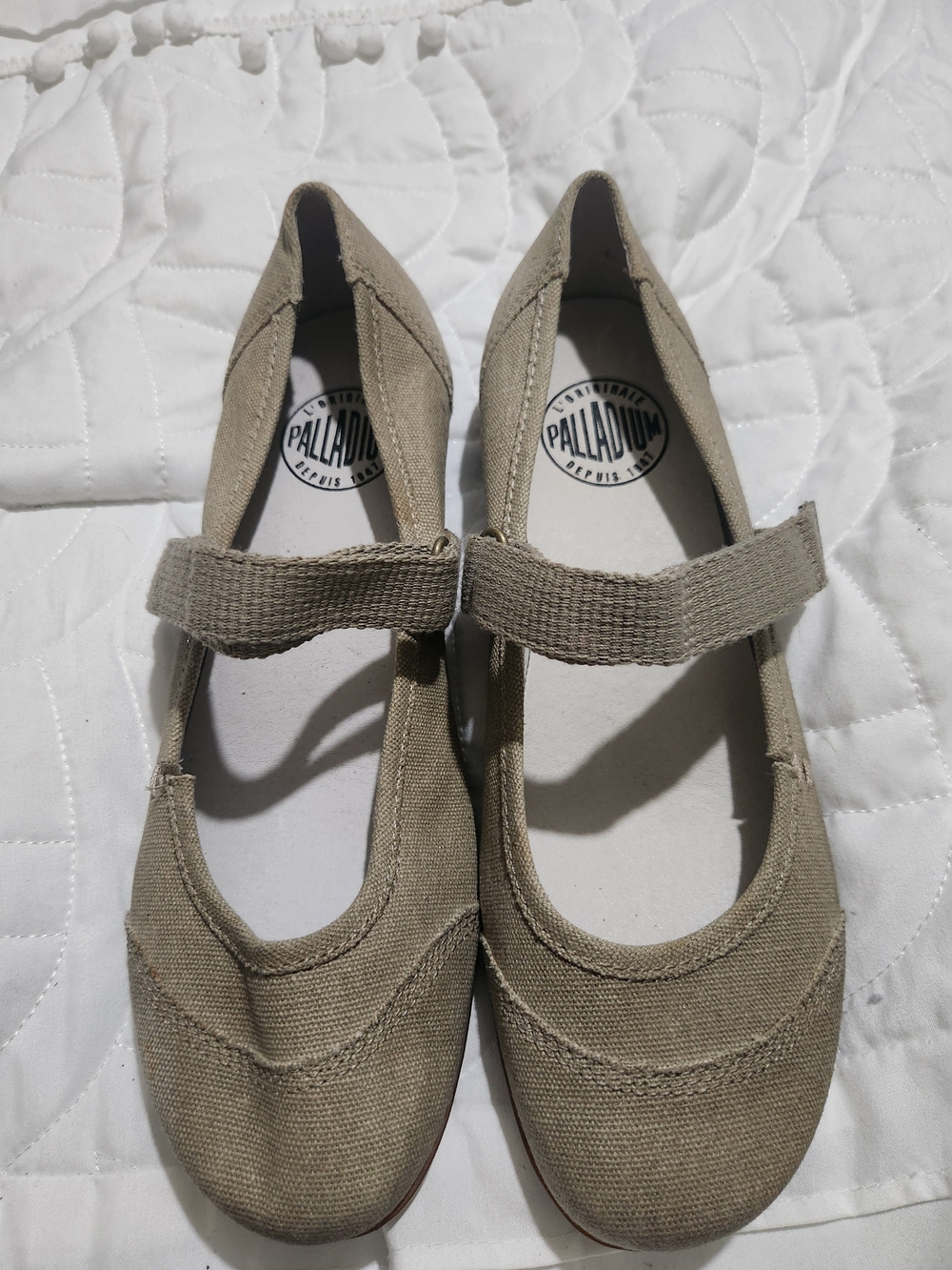 Palladium Women's Canvas Mary Jane Flats in Olive